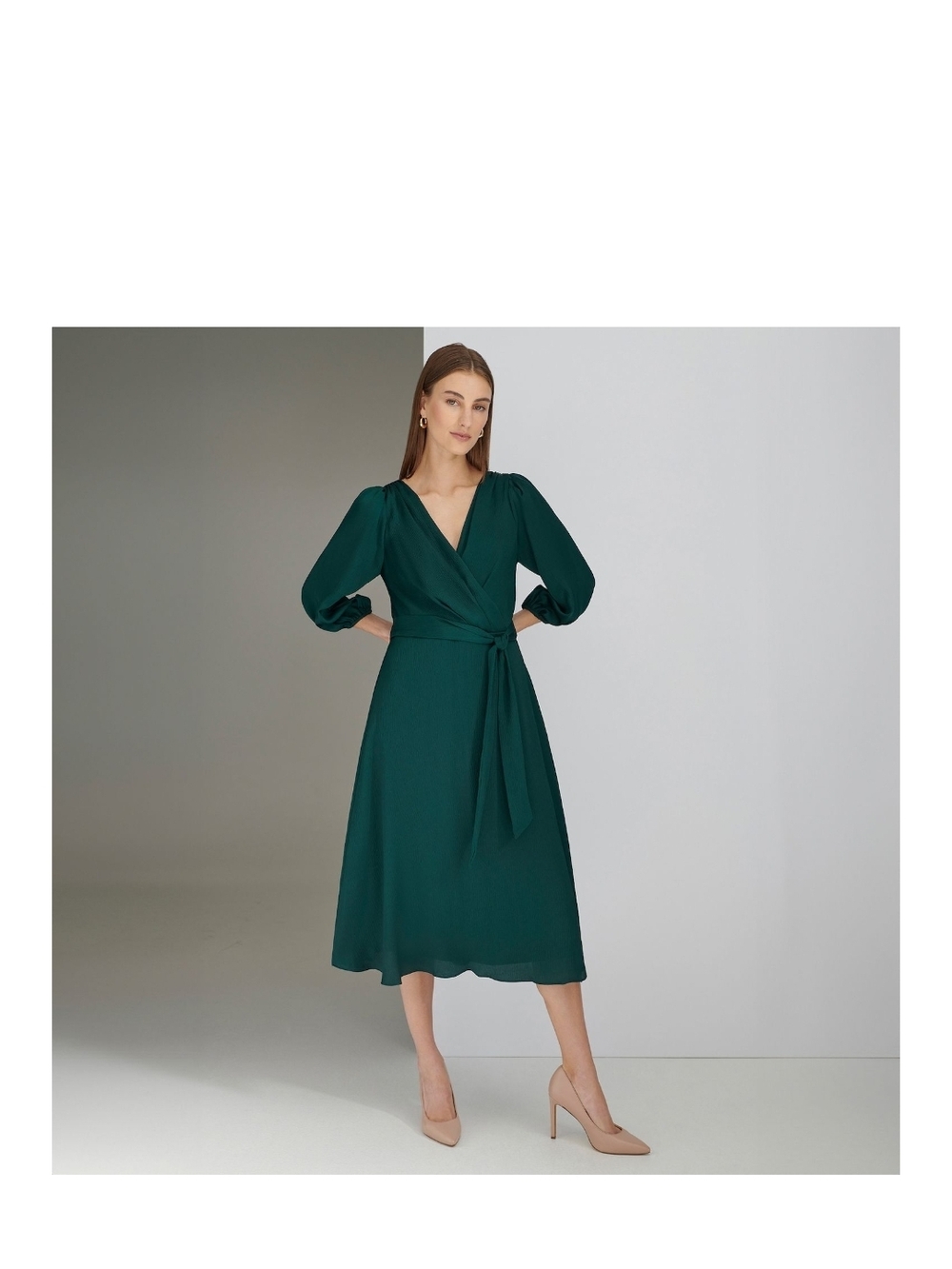 Harper Rose Emerald Green Wrap Midi Dress with Tie Waist Size 10